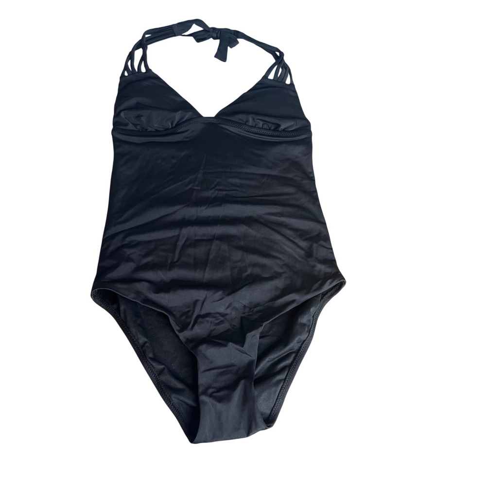 Bras N Things One Piece Swimsuit US Size 4 Black Couture Halter NWT
